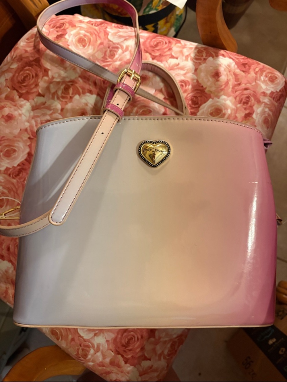 Betsey Johnson Pink Ombre Tote with Gold Heart Accent